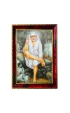 Lord Sai Baba Photo Frame For Wall & Table | 7x9 Inch Golden Cherry Finish | Decorative Lord Sai Baba Photo Frame For Home, Office & Pooja Room (F11840)