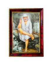 Lord Sai Baba Photo Frame For Wall & Table | 7x9 Inch Golden Cherry Finish | Decorative Lord Sai Baba Photo Frame For Home, Office & Pooja Room (F11840)