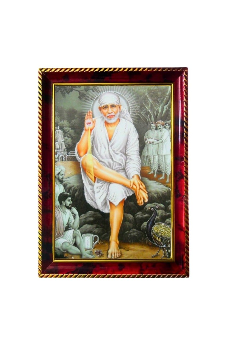 Lord Sai Baba Photo Frame For Wall & Table | 7x9 Inch Golden Cherry Finish | Decorative Lord Sai Baba Photo Frame For Home, Office & Pooja Room (F11840)
