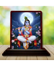 Car Desk/Table Top Lord Krishna Wooden Photo Stand 3x4 Inches, Compact & Stylish Spiritual Display For Car, Home & Office (Pack Of 1) (F14214)