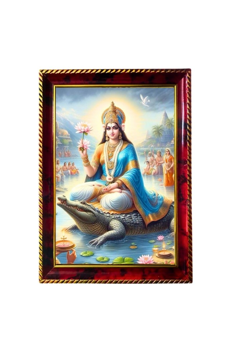 Goddess Ganga Photo Frame For Wall & Table | 7x9 Inch Golden Cherry Finish | Decorative Goddess Ganga Photo Frame For Home, Office & Pooja Room (F11337)