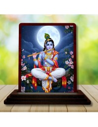 Car Desk/Table Top Lord Krishna Wooden Photo Stand 3x4 Inches, Compact & Stylish Spiritual Display For Car, Home & Office (Pack Of 1) (F15112)