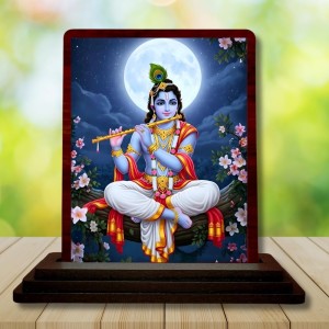 Car Desk/Table Top Lord Krishna Wooden Photo Stand 3x4 Inches, Compact & Stylish Spiritual Display For Car, Home & Office (Pack Of 1) (F15112)