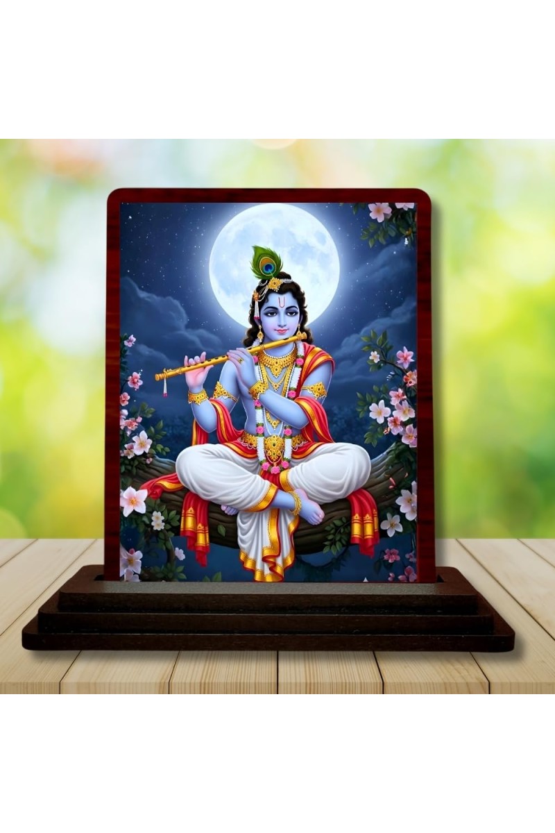 Car Desk/Table Top Lord Krishna Wooden Photo Stand â€“ 3x4 Inches, Compact & Stylish Spiritual Display For Car, Home & Office (Pack Of 1) (F15112)