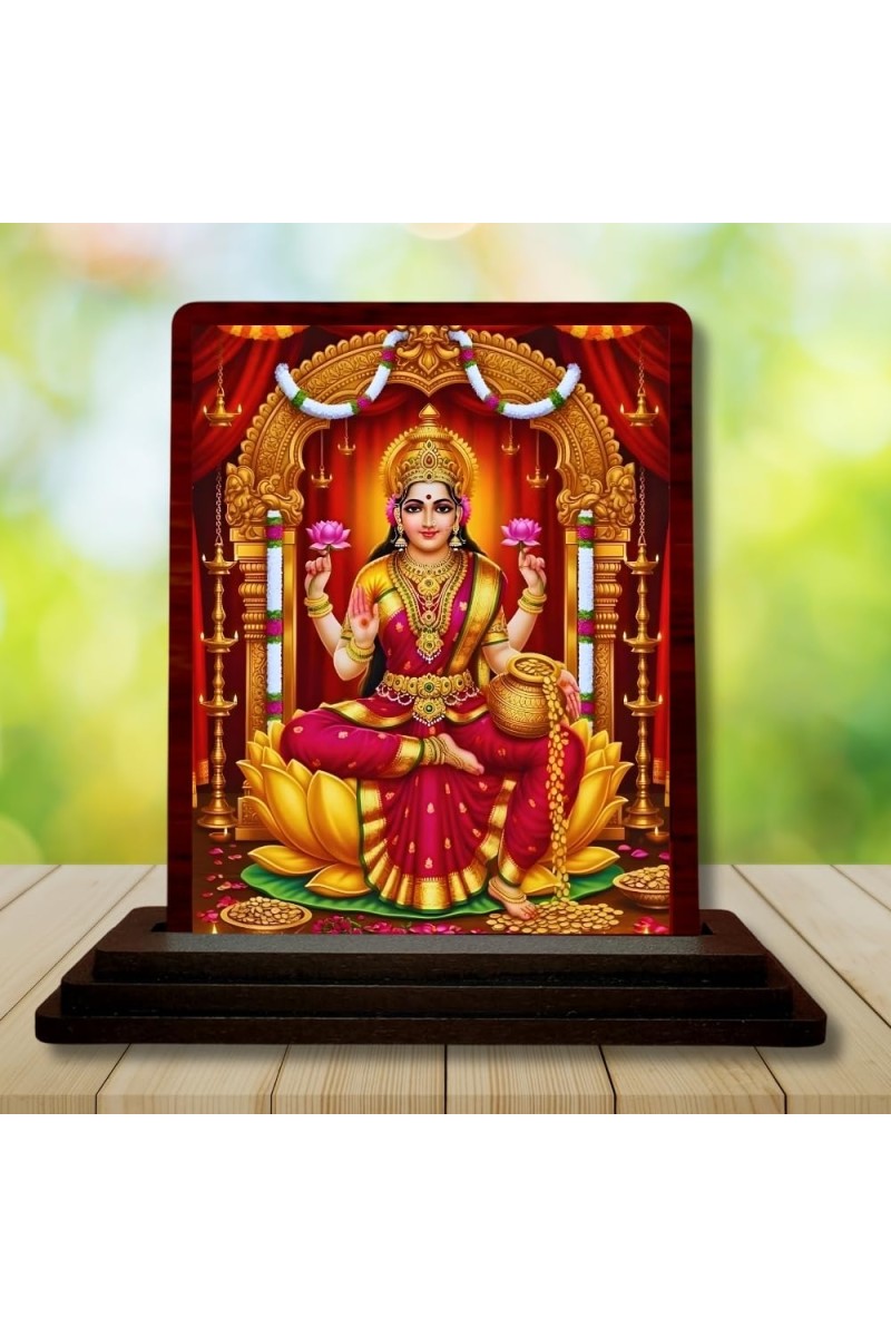 Car Desk/Table Top Maa Laxmi Wooden Photo Stand â€“ 3x4 Inches, Compact & Stylish Spiritual Display For Car, Home & Office (Pack Of 1) (F15084)