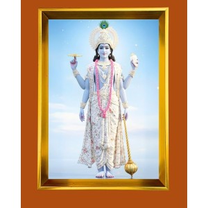 Lord Krishna Golden Photo Frame - 18x22 Inches | Elegant Wooden Frame For Home, Office & Temple Decoration | Spiritual Wall & Table Decor And Gift Item (F9787)