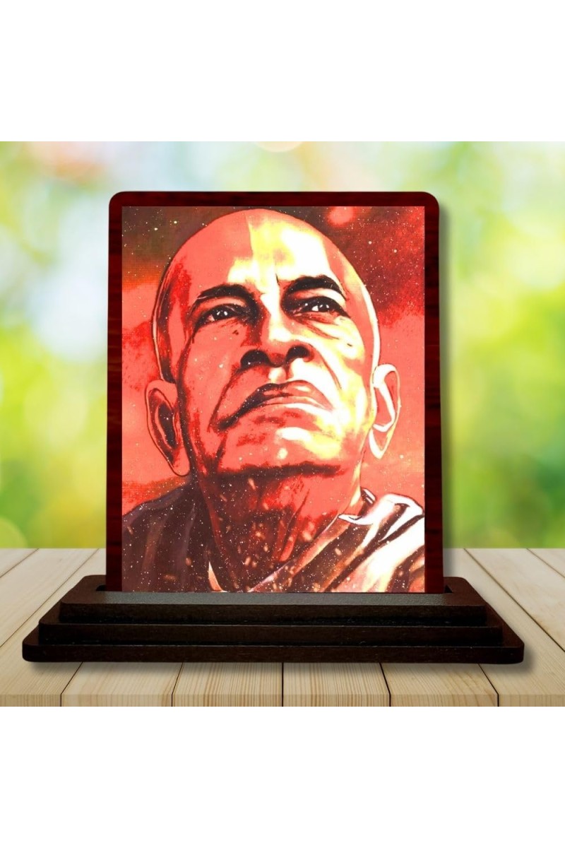 Car Desk/Table Top Bhaktivedanta Swami Prabhupada Wooden Photo Stand 3x4 Inches, Compact & Stylish Spiritual Display For Car, Home & Office (Pack Of 1) (F14435)