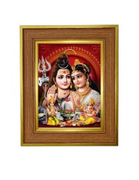 Parvati Mahadev Photo Frame 18x22 Inches-Brown Wooden Frame For Home, Office & Temple Decoration And Gifting (F6246)