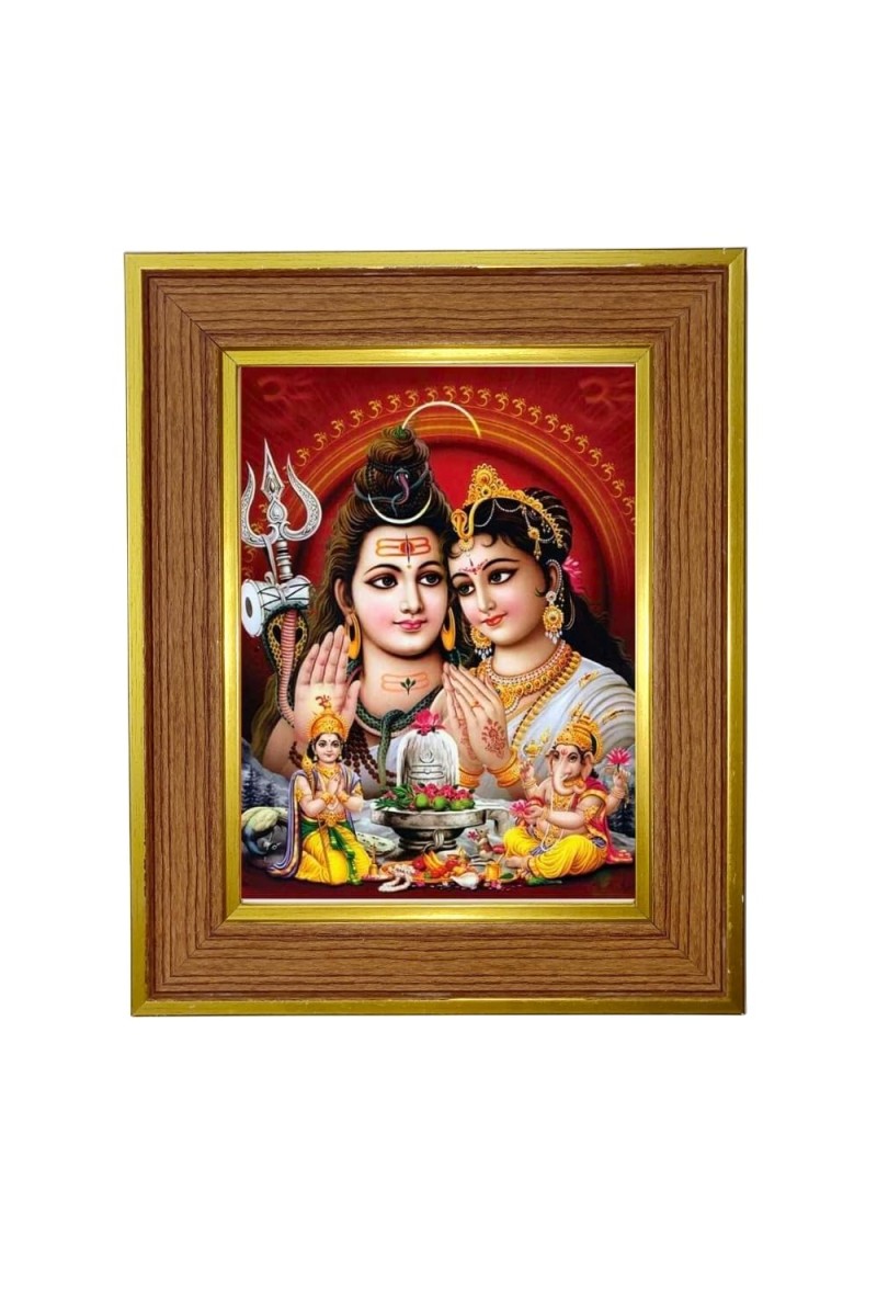 Parvati Mahadev Photo Frame 10x14 Inches-Brown Wooden Frame For Home, Office & Temple Decoration And Gifting (F6246)