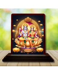 Car Desk/Table Top Lord Vishnu Lakshmi Wooden Photo Stand 3x4 Inches, Compact & Stylish Spiritual Display For Car, Home & Office (Pack Of 1) (F14557)
