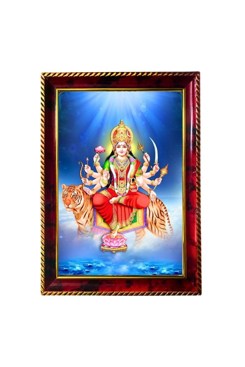 Goddess Durga Maa Photo Frame For Wall & Table | 7x9 Inch Golden Cherry Finish | Decorative Goddess Durga Maa Photo Frame For Home, Office & Pooja Room (F11514)