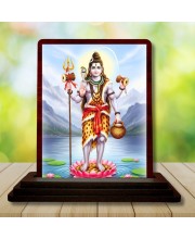 Car Desk/Table Top Lord Shiva Wooden Photo Stand 3x4 Inches, Compact & Stylish Spiritual Display For Car, Home & Office (Pack Of 1) (F14305)