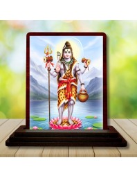 Car Desk/Table Top Lord Shiva Wooden Photo Stand 3x4 Inches, Compact & Stylish Spiritual Display For Car, Home & Office (Pack Of 1) (F14305)