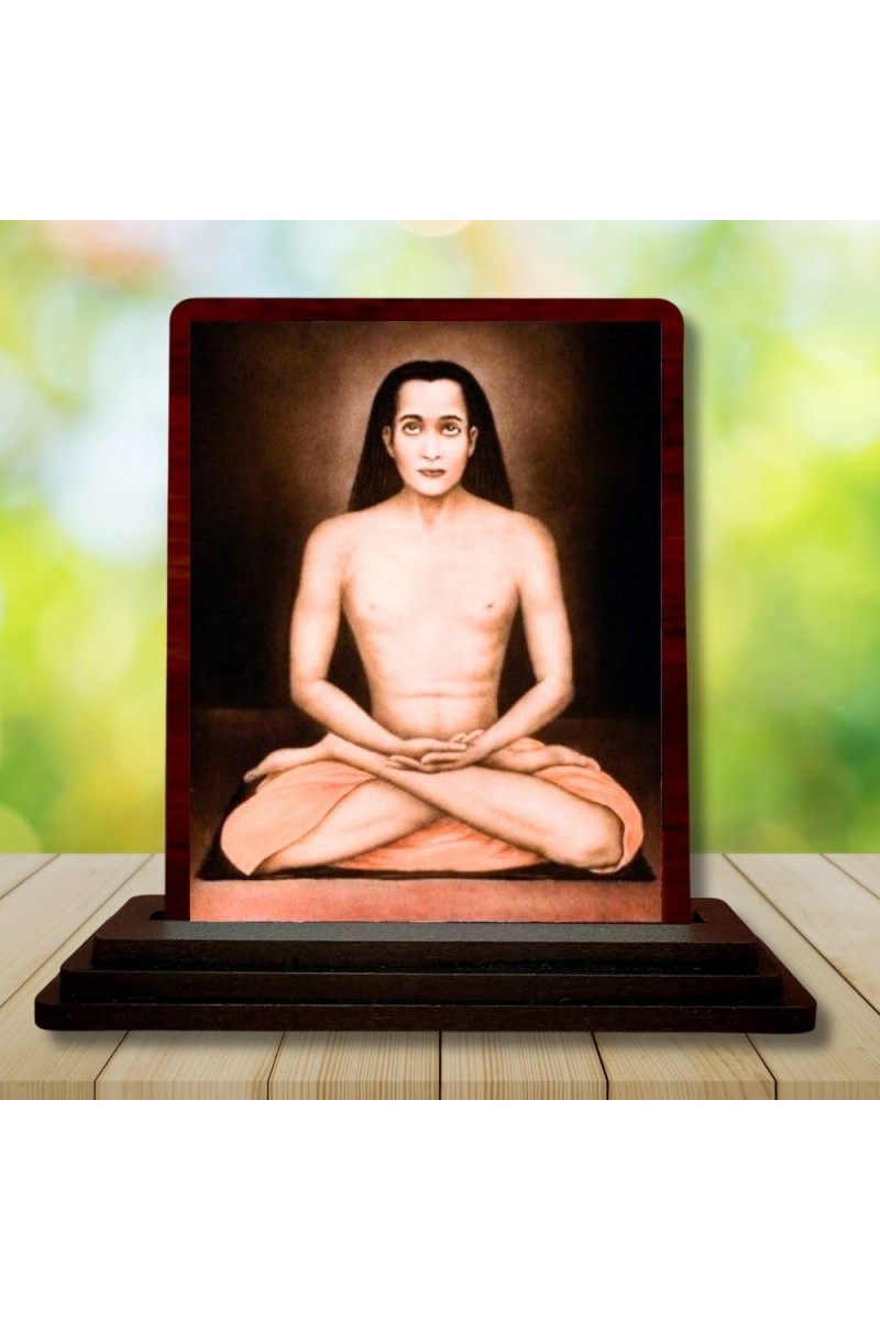Car Desk/Table Top Mahavatar Babaji Wooden Photo Stand 3x4 Inches, Compact & Stylish Spiritual Display For Car, Home & Office (Pack Of 1) (F14463)