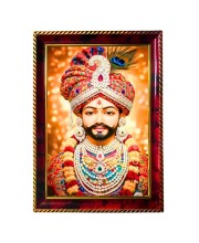 Khatu Shyam Ji Photo Frame For Wall & Table | 7x9 Inch Golden Cherry Finish | Decorative Khatu Shyam Ji Photo Frame For Home, Office & Pooja Room (F11779)