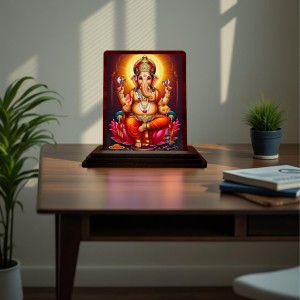 Car Desk/Table Top Lord Ganesha Wooden Photo Stand 3x4 Inches, Compact & Stylish Spiritual Display For Car, Home & Office (Pack Of 1) (F15074)