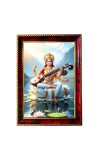 Goddess Saraswathi Photo Frame For Wall & Table | 7x9 Inch Golden Cherry Finish | Decorative Goddess Saraswathi Photo Frame For Home, Office & Pooja Room (F11801)