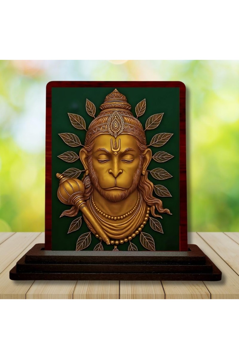 Car Desk/Table Top Lord Hanuman Wooden Photo Stand 3x4 Inches, Compact & Stylish Spiritual Display For Car, Home & Office (Pack Of 1) (F14257)