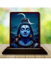 Car Desk/Table Top Lord Shiva Wooden Photo Stand 3x4 Inches, Compact & Stylish Spiritual Display For Car, Home & Office (Pack Of 1) (F15115)