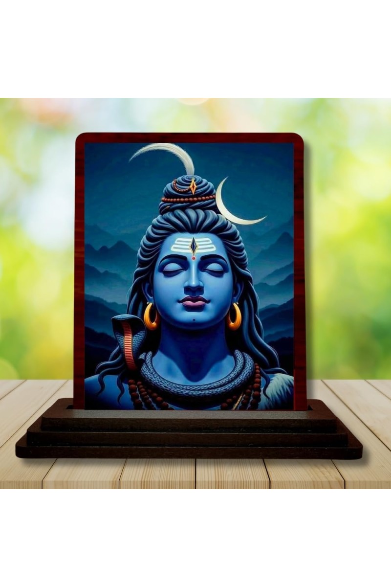 Car Desk/Table Top Lord Shiva Wooden Photo Stand â€“ 3x4 Inches, Compact & Stylish Spiritual Display For Car, Home & Office (Pack Of 1) (F15115)