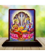 Car Desk/Table Top Lord Vishnu Laxmi Wooden Photo Stand â€“ 3x4 Inches, Compact & Stylish Spiritual Display For Car, Home & Office (Pack Of 1) (F15132)