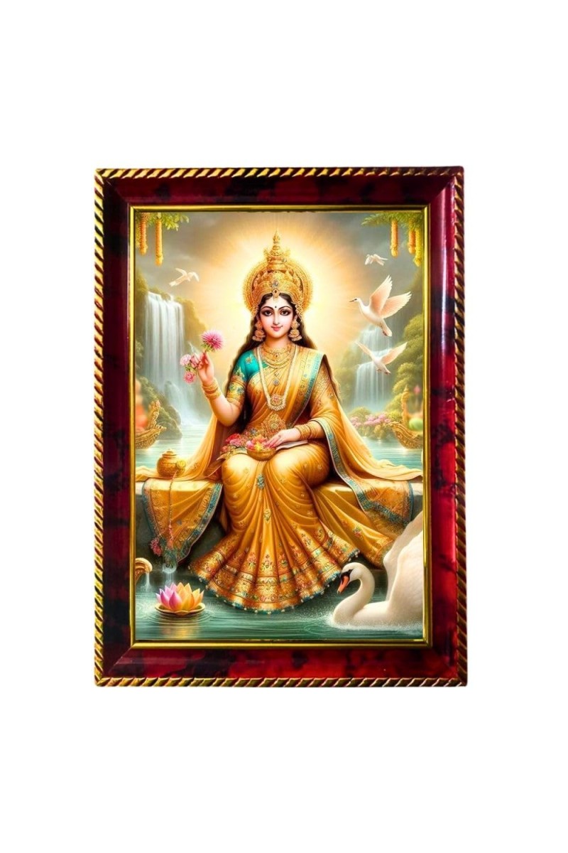 Maa Lakshmi Photo Frame For Wall & Table | 7x9 Inch Golden Cherry Finish | Decorative Maa Lakshmi Photo Frame For Home, Office & Pooja Room (F11335)