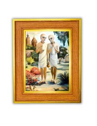 Gourangaa Mahaprabhu And Nityananda Photo Frame 10x14 Inches-Brown Wooden Frame For Home, Office & Temple Decoration And Gifting (F6484)