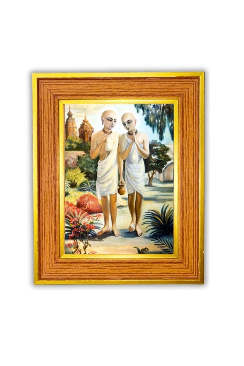 Gourangaa Mahaprabhu And Nityananda Photo Frame 12x16 Inches-Brown Wooden Frame For Home, Office & Temple Decoration And Gifting (F6484)