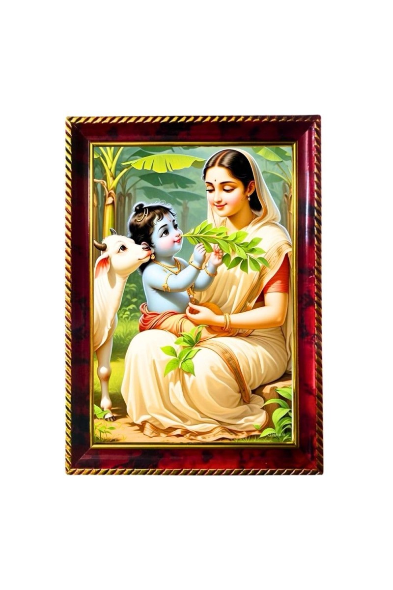 Yashodha Krishna Photo Frame For Wall & Table | 7x9 Inch Golden Cherry Finish | Decorative Yashodha Krishna Photo Frame For Home, Office & Pooja Room (F11896)