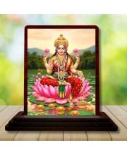 Car Desk/Table Top Goddess Lakshmi Wooden Photo Stand 3x4 Inches, Compact & Stylish Spiritual Display For Car, Home & Office (Pack Of 1) (F14567)