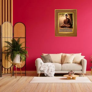 Lord Buddha Photo Frame 18x22 Inches-Brown Wooden Frame For Home, Office & Temple Decoration And Gifting (F6341)