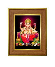 Lord Ganesha Photo Frame 10x14 Inches-Brown Wooden Frame For Home, Office & Temple Decoration And Gifting (F6423)