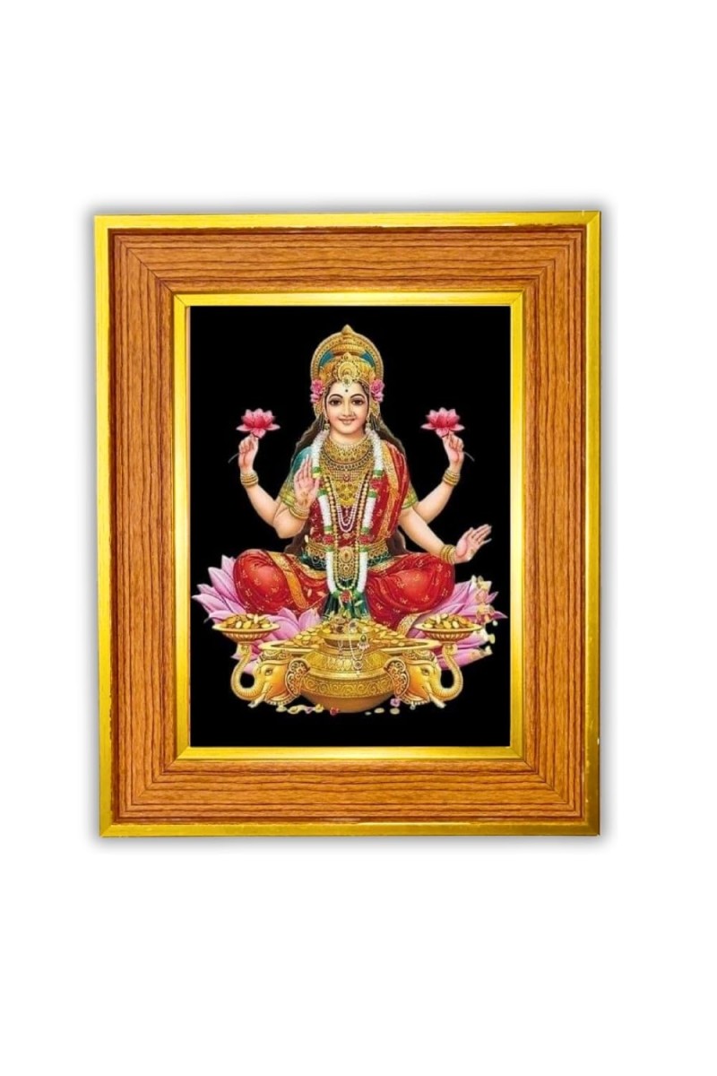 God Maa Lakhsmi Photo Frame 10x14 Inches-Brown Wooden Frame For Home, Office & Temple Decoration And Gifting (F6461)