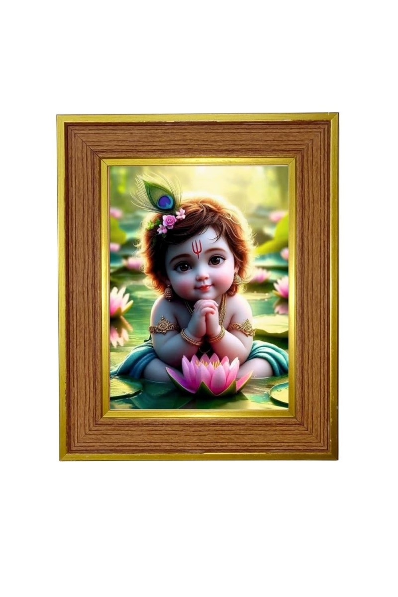 Bal Gopal Photo Frame 12x16 Inches-Brown Wooden Frame For Home, Office & Temple Decoration And Gifting (F6394)