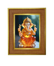 Lord Ganesha Ji Photo Frame 10x14 Inches-Brown Wooden Frame For Home, Office & Temple Decoration And Gifting (F6241)