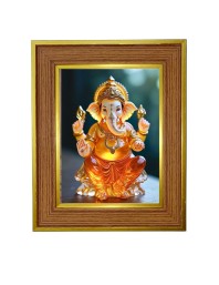Lord Ganesha Ji Photo Frame 16x20 Inches-Brown Wooden Frame For Home, Office & Temple Decoration And Gifting (F6241)