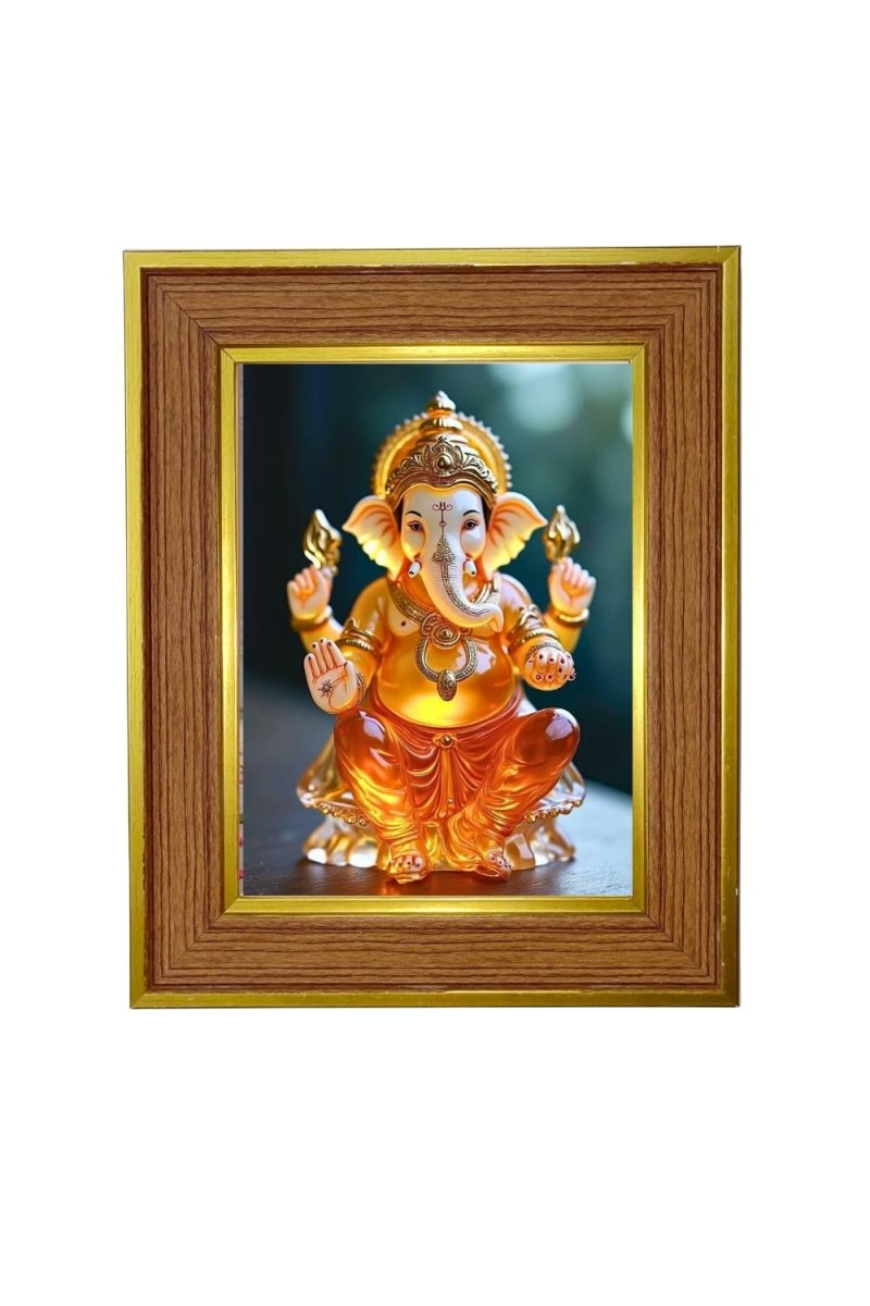 Lord Ganesha Ji Photo Frame 10x14 Inches-Brown Wooden Frame For Home, Office & Temple Decoration And Gifting (F6241)