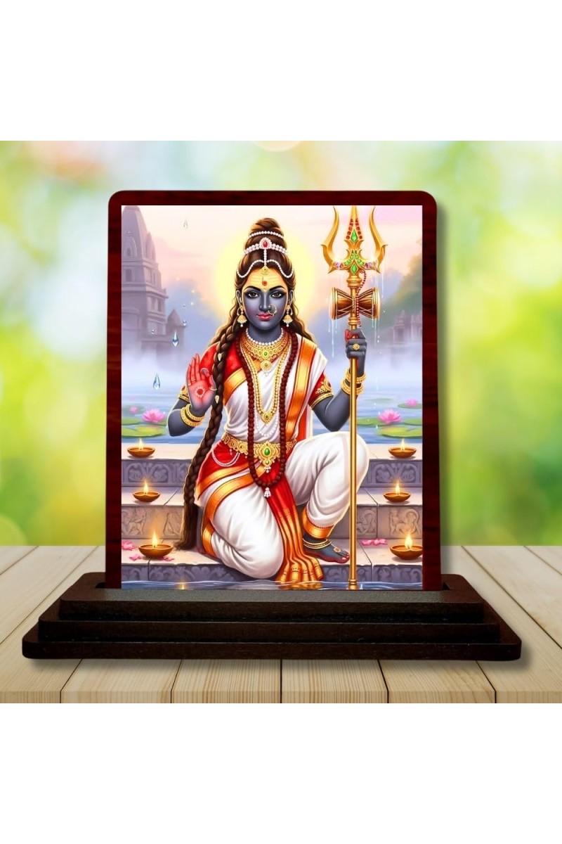 Car Desk/Table Top Lord Parvathi Maatha Wooden Photo Stand 3x4 Inches, Compact & Stylish Spiritual Display For Car, Home & Office (Pack Of 1) (F14416)
