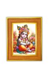 Lord Bal Krishna Photo Frame 14x18 Inches-Brown Wooden Frame For Home, Office & Temple Decoration And Gifting (F6433)