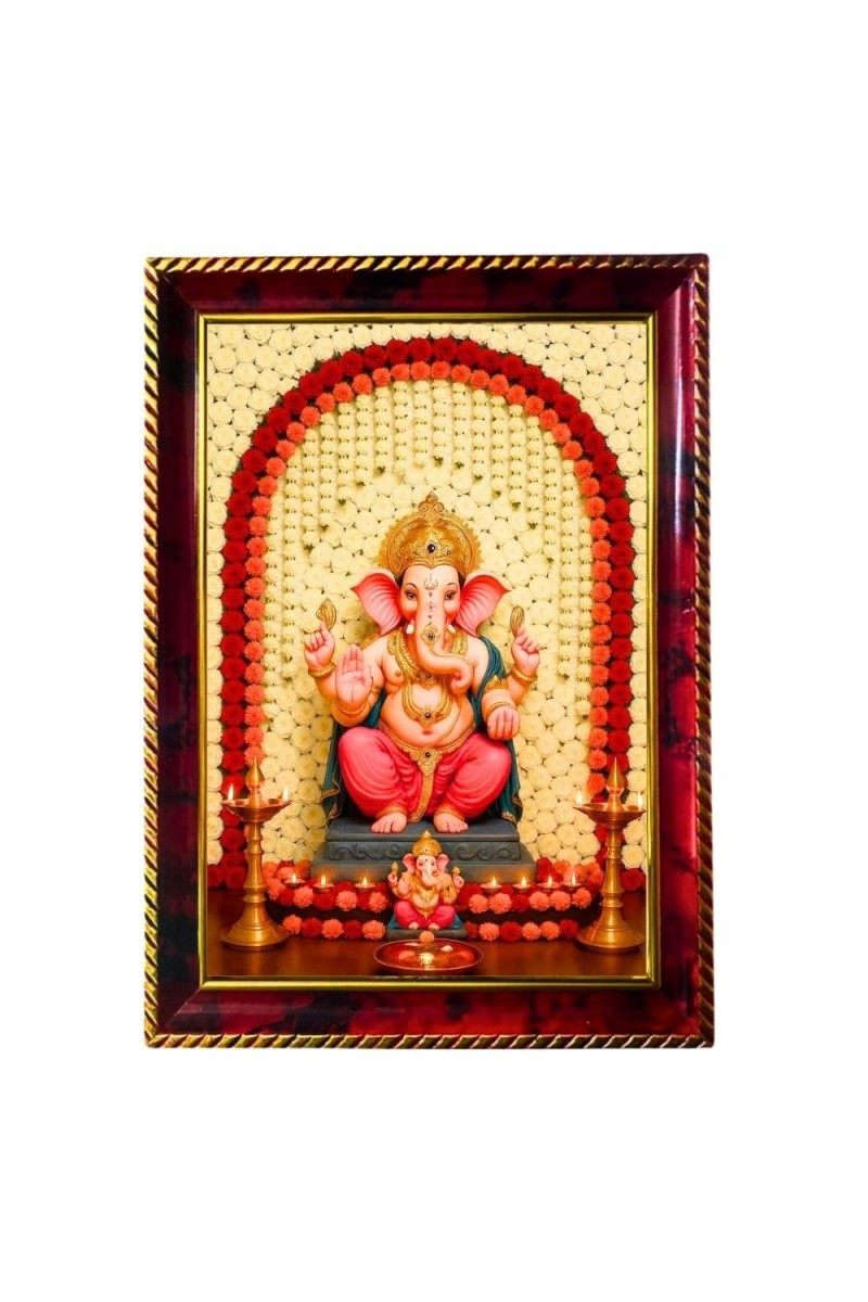 Lord Ganesha Photo Frame For Wall & Table | 7x9 Inch Golden Cherry Finish | Decorative Lord Ganesha Photo Frame For Home, Office & Pooja Room (F11624)