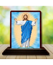 Car Desk/Table Top Lord Jesus Wooden Photo Stand 3x4 Inches, Compact & Stylish Spiritual Display For Car, Home & Office (Pack Of 1) (F14442)