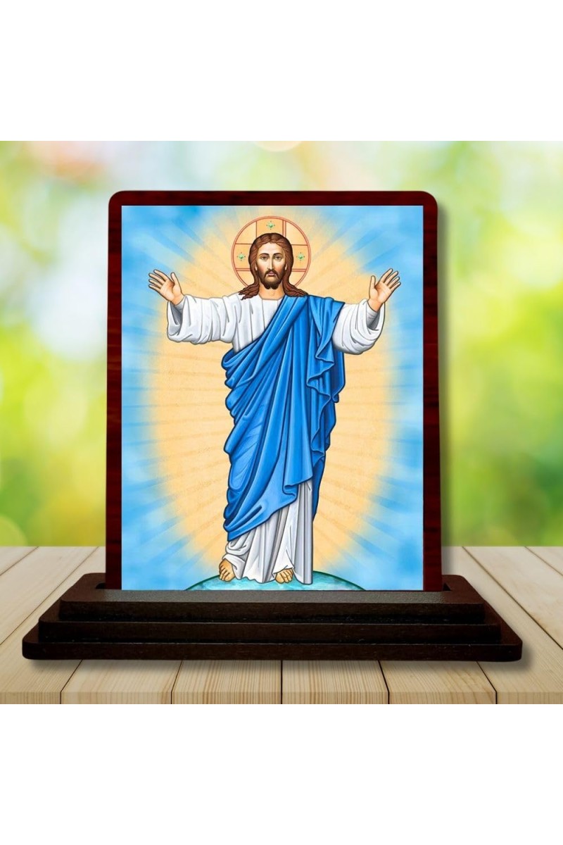 Car Desk/Table Top Lord Jesus Wooden Photo Stand 3x4 Inches, Compact & Stylish Spiritual Display For Car, Home & Office (Pack Of 1) (F14442)