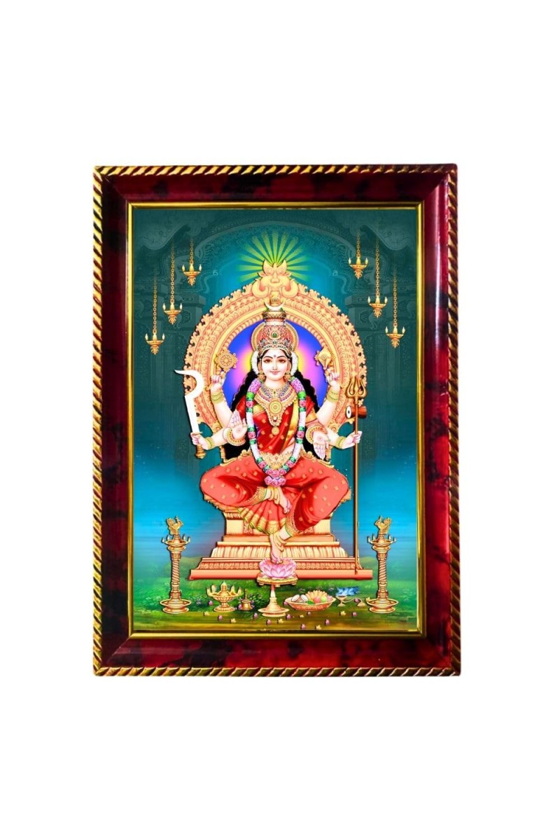 Goddess Durga Photo Frame For Wall & Table | 7x9 Inch Golden Cherry Finish | Decorative Goddess Durga Photo Frame For Home, Office & Pooja Room (F11560)