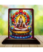 Car Desk/Table Top Lord Shiva Wooden Photo Stand 3x4 Inches, Compact & Stylish Spiritual Display For Car, Home & Office (Pack Of 1) (F14182)