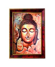Serene Buddha Photo Frame For Wall & Table | 7x9 Inch Golden Cherry Finish | Decorative Serene Buddha Photo Frame For Home, Office & Pooja Room (F11487)