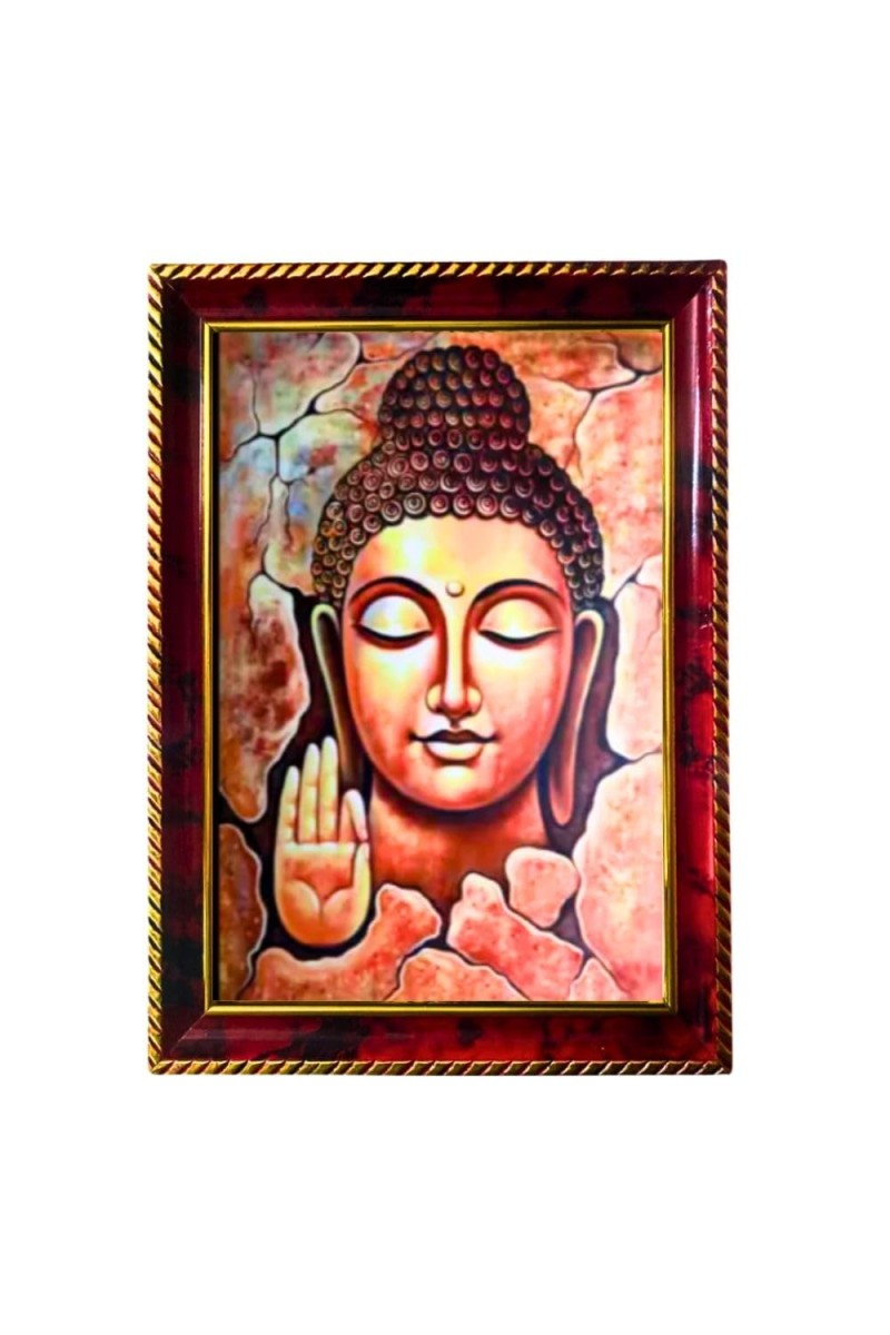 Serene Buddha Photo Frame For Wall & Table | 7x9 Inch Golden Cherry Finish | Decorative Serene Buddha Photo Frame For Home, Office & Pooja Room (F11487)