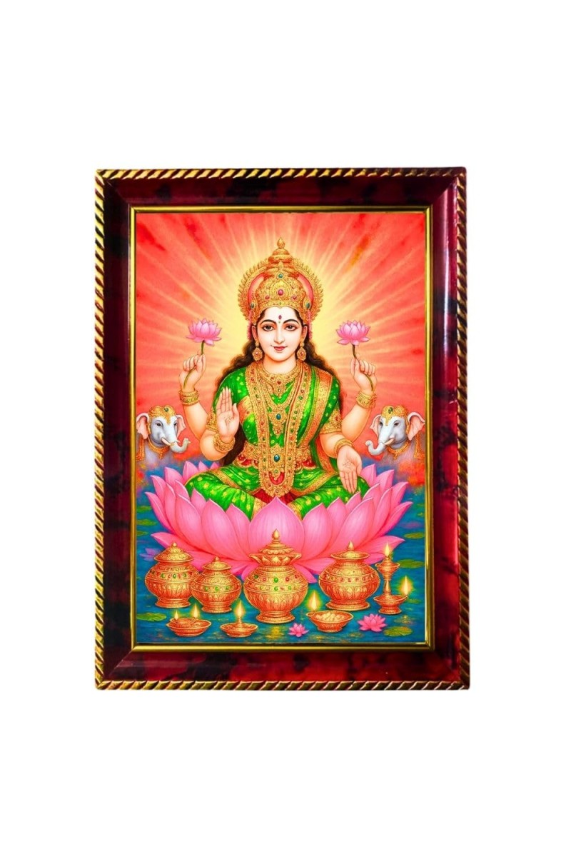 Lakshmi Devi Photo Frame For Wall & Table | 7x9 Inch Golden Cherry Finish | Decorative Lakshmi Devi Photo Frame For Home, Office & Pooja Room (F11718)