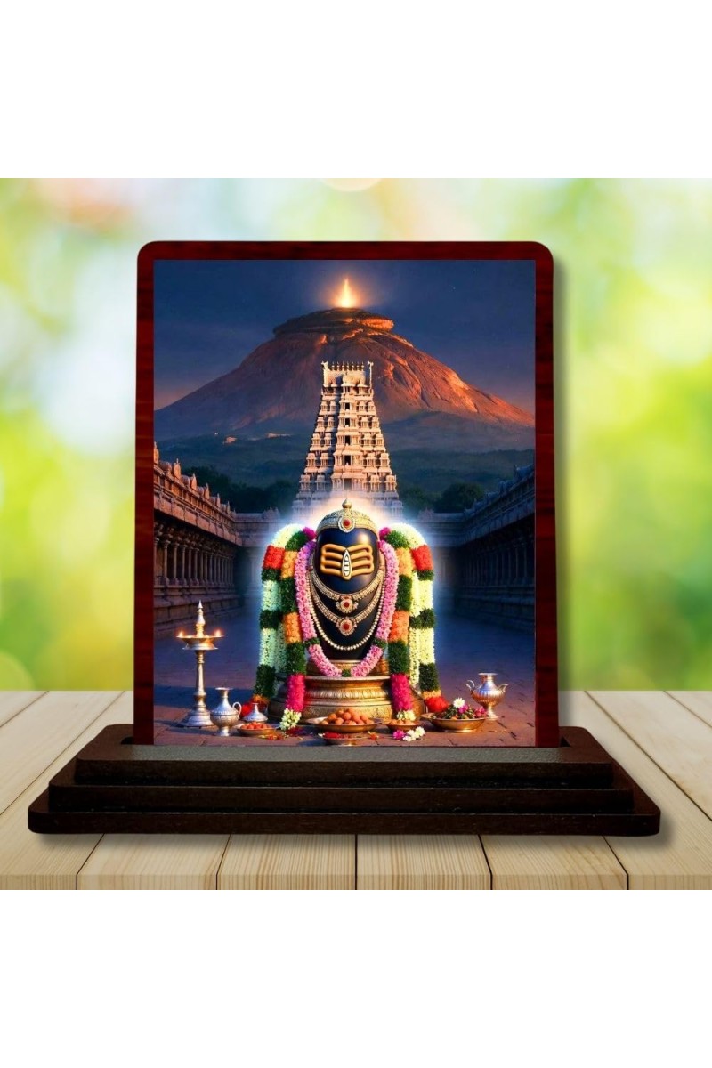 Car Desk/Table Top Arunachaleshwara Temple Wooden Photo Stand 3x4 Inches, Compact & Stylish Spiritual Display For Car, Home & Office (Pack Of 1) (F14336)