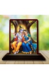 Car Desk/Table Top Lord Radha Krishna Wooden Photo Stand 3x4 Inches, Compact & Stylish Spiritual Display For Car, Home & Office (Pack Of 1) (F15172)