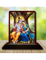 Car Desk/Table Top Lord Radha Krishna Wooden Photo Stand 3x4 Inches, Compact & Stylish Spiritual Display For Car, Home & Office (Pack Of 1) (F15172)